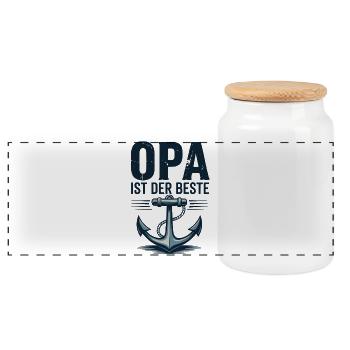 Grandpa is the best anchor sailor harbor sailor - Panoramic Cookie Jar with Wooden Lid - white - Front