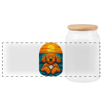 Sunset Beach Puppy Illustration - Panoramic Cookie Jar with Wooden Lid - white - Front
