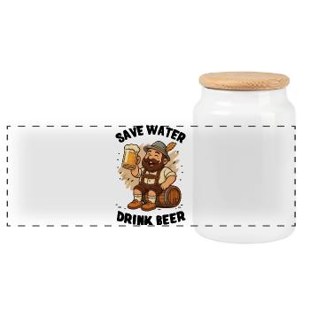 Save water, drink Beer - Sicher Wasser, trink Bier - Panorama Keksdose mit Holzdeckel - Weiß - Vorne