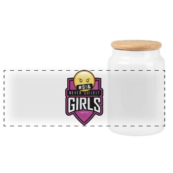 never_quiet_girls_united - Panoramic Cookie Jar with Wooden Lid - white - Front