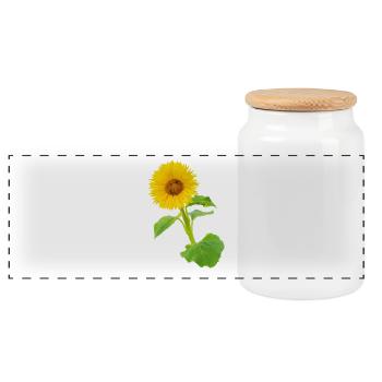 Lebendige Sonnenblume gelbe Blume Blüten Spätsommr - Panorama Keksdose mit Holzdeckel - Weiß - Vorne