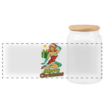 Illustration de pin-up de Noël vintage - Boîte à biscuits avec couvercle en bois - blanc - Devant