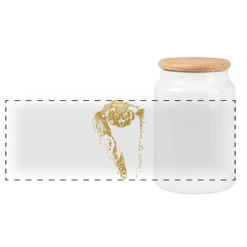 Modern Calligraphy Owl Illustration - Panoramic Cookie Jar with Wooden Lid - white - Front