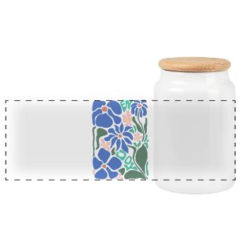 Gute Laune Blumen - blau - Panorama Keksdose mit Holzdeckel - Weiß - Vorne