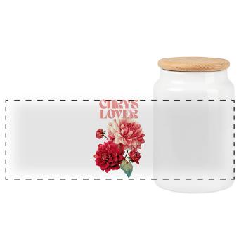 Chrysanthème amour design floral - Boîte à biscuits avec couvercle en bois - blanc - Devant
