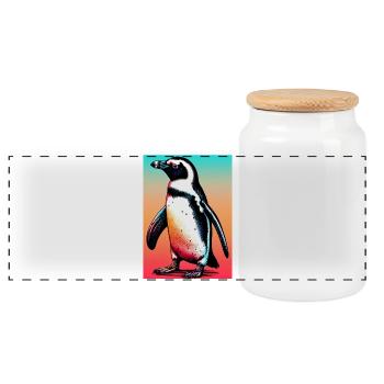 Pinguin - Panorama Keksdose mit Holzdeckel - Weiß - Vorne