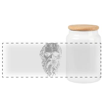Socrates Half-Skull Portrait Design - Panoramic Cookie Jar with Wooden Lid - white - Front