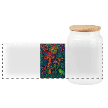 Psychedelic Mushroom Forest – Colorful Retro Artwork - Panoramic Cookie Jar with Wooden Lid - white - Front