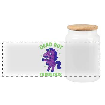 Buntes Einhorn mit Spruch - Panorama Keksdose mit Holzdeckel - Weiß - Vorne