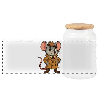 Détective souris dessin animé illustration - Boîte à biscuits avec couvercle en bois - blanc - Devant