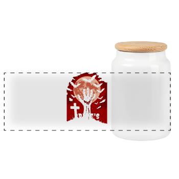 Grave's Clutch Halloween Horror Design - Panoramic Cookie Jar with Wooden Lid - white - Front