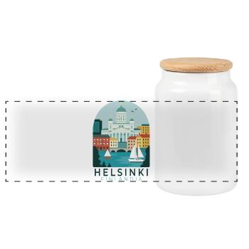 Helsinki Cathedral Finland Skyline Illustration - Panoramic Cookie Jar with Wooden Lid - white - Front