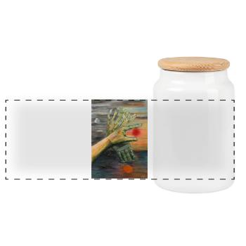 Surreal Twin Hands at Sunset - Panoramic Cookie Jar with Wooden Lid - white - Front