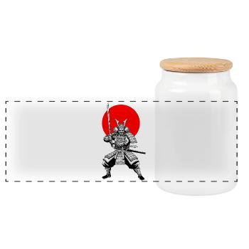 Traditional Samurai Warrior - Panoramic Cookie Jar with Wooden Lid - white - Front