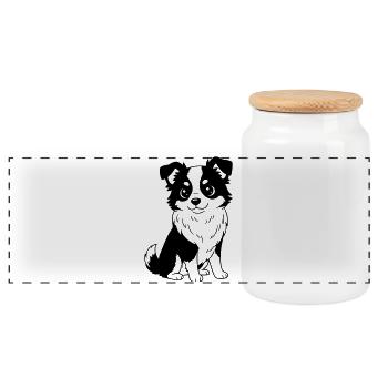 Berger australien - Aussi - noir et blanc - Boîte à biscuits avec couvercle en bois - blanc - Devant