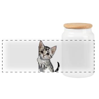 Chaton mignon regardant au coin de la rue - Boîte à biscuits avec couvercle en bois - blanc - Devant