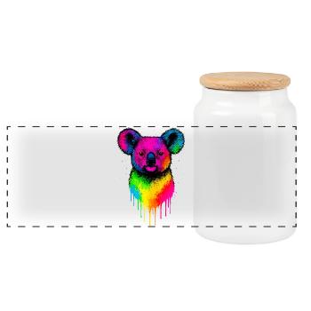 Regenbogen Koala Neon Splatter - Panorama Keksdose mit Holzdeckel - Weiß - Vorne