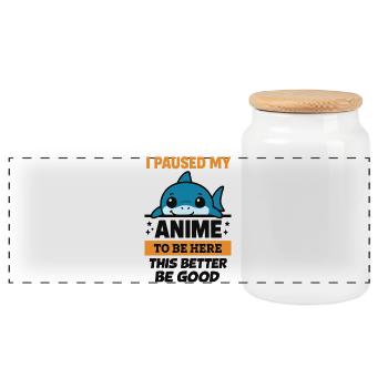 Ich pausierte Anime – Blahaj - Panorama Keksdose mit Holzdeckel - Weiß - Vorne