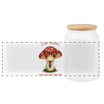 Stay Classy – Nostalgic Mushroom Design - Panorama Keksdose mit Holzdeckel - Weiß - Vorne