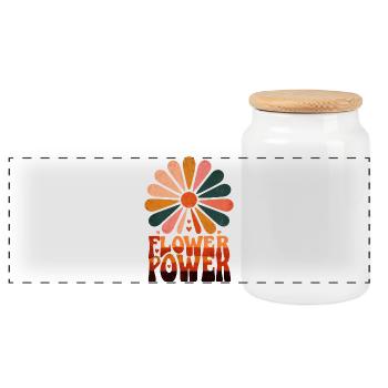 Flower Power Retro Sunrise - Panoramic Cookie Jar with Wooden Lid - white - Front