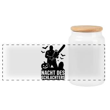 Halloween Night of the Butcher - Panoramic Cookie Jar with Wooden Lid - white - Front