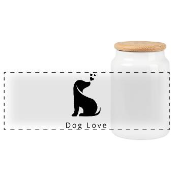Dog Love - Hundeliebe Design, Chemise pour amoureux des chiens - Boîte à biscuits avec couvercle en bois - blanc - Devant