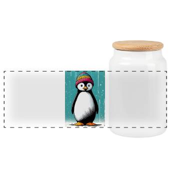 pingouin - Boîte à biscuits avec couvercle en bois - blanc - Devant