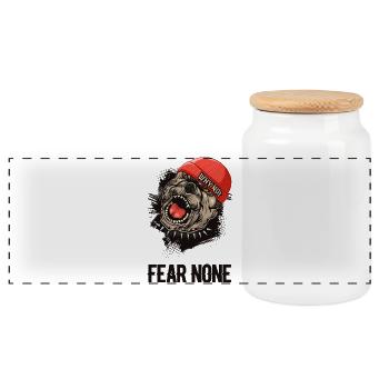 Fear None Bulldog - Panoramic Cookie Jar with Wooden Lid - white - Front
