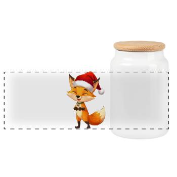 Fuchs mit Santa Hut - Panorama Keksdose mit Holzdeckel - Weiß - Vorne