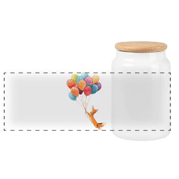 Renard volant avec des ballons colorés - Boîte à biscuits avec couvercle en bois - blanc - Devant
