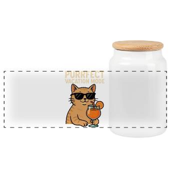 Cat holiday in Purrfect mode - Panoramic Cookie Jar with Wooden Lid - white - Front
