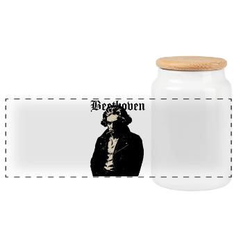 Rebel Noir Beethoven Porträt - Panorama Keksdose mit Holzdeckel - Weiß - Vorne