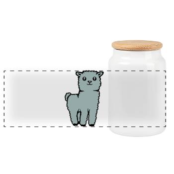 Cute Alpaca Llama Animal Soft Fluffy Comic - Panoramic Cookie Jar with Wooden Lid - white - Front