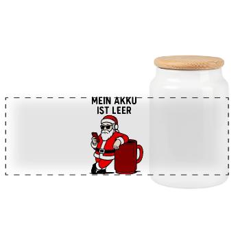 Weihnachts Akku Ausfall - Panorama Keksdose mit Holzdeckel - Weiß - Vorne