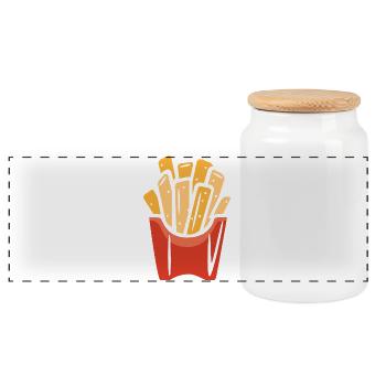 French Fries Illustration – Funny Fast Food Design - Panoramic Cookie Jar with Wooden Lid - white - Front