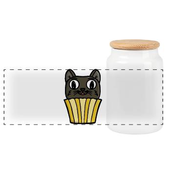 Cupcake Cat Peekaboo - Panoramic Cookie Jar with Wooden Lid - white - Front