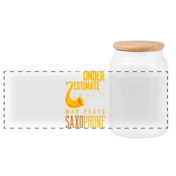 Saxophone - Boîte à biscuits avec couvercle en bois - blanc - Devant