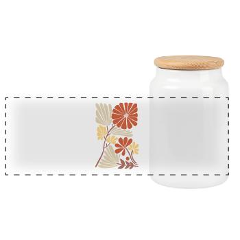 Boho Floral Pattern - Panoramic Cookie Jar with Wooden Lid - white - Front