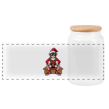 Weihnachtself Bling Rapper - Panorama Keksdose mit Holzdeckel - Weiß - Vorne