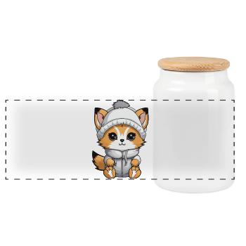 Fuchs Winter Comic - Panorama Keksdose mit Holzdeckel - Weiß - Vorne