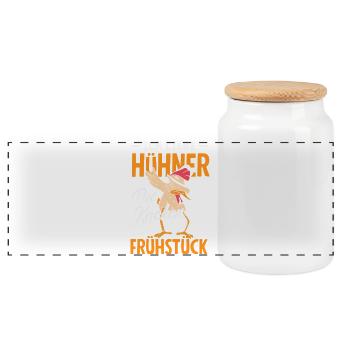 Ich liebe Hühner – die kacken Frühstück - Panorama Keksdose mit Holzdeckel - Weiß - Vorne