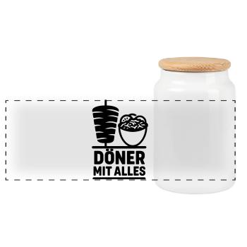 Döner mit alles - Panorama Keksdose mit Holzdeckel - Weiß - Vorne