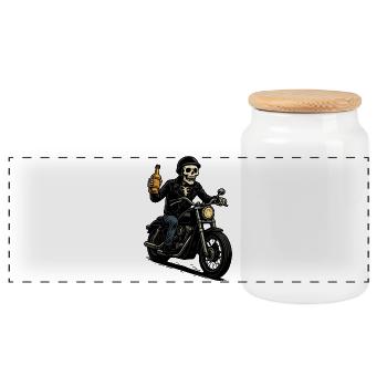 Motard squelette avec bouteille - Boîte à biscuits avec couvercle en bois - blanc - Devant