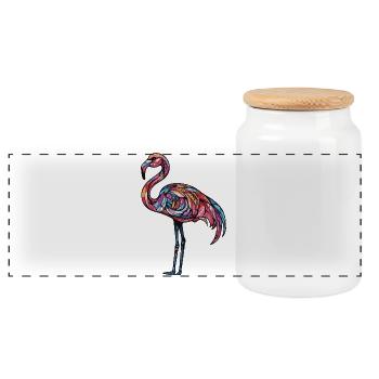 Flamingo Bunt - Panorama Keksdose mit Holzdeckel - Weiß - Vorne