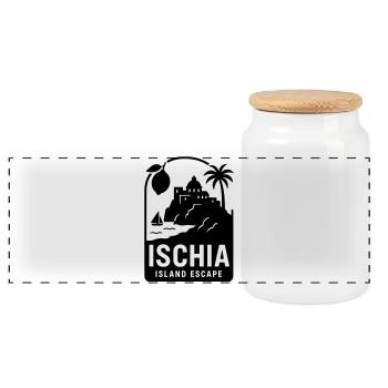 Ischia Italy - Panoramic Cookie Jar with Wooden Lid - white - Front