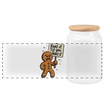 Funny gingerbread man - Christmas - Panoramic Cookie Jar with Wooden Lid - white - Front