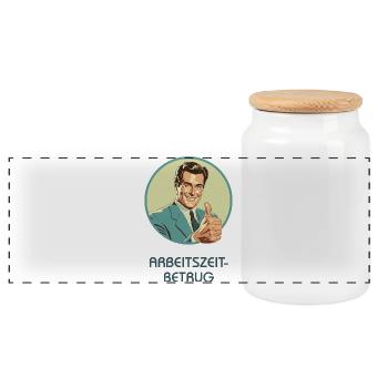 Arbeitszeitbetrug Retro Motiv - Panorama Keksdose mit Holzdeckel - Weiß - Vorne