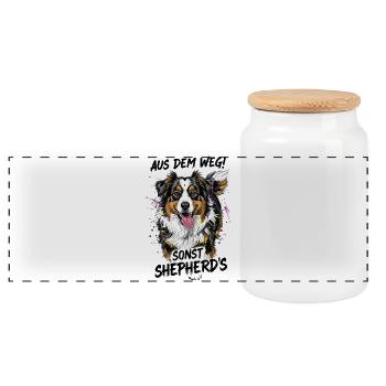 Australian Shepherd Dog Out of the Way Gift - Panoramic Cookie Jar with Wooden Lid - white - Front