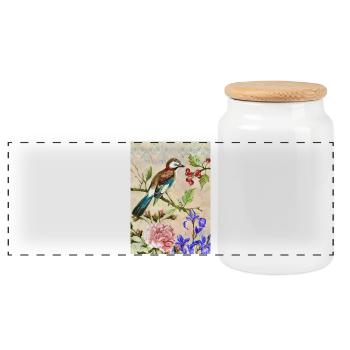 Colorful bird - Panoramic Cookie Jar with Wooden Lid - white - Front