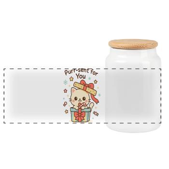 Purr-sent for You - Cat - Panoramic Cookie Jar with Wooden Lid - white - Front
